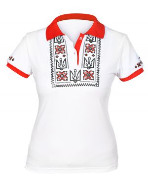 Поло з вишивкою Україна біло-червона Слава Нації
